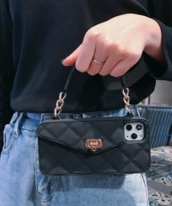 Wallet Case Compatible with iPhone 13 Pro Max, Cute Light Luxury Bag Design, Purse Flip Card Pouch Cover Soft Silicone Case with Handstrap Long Shoulder Strap